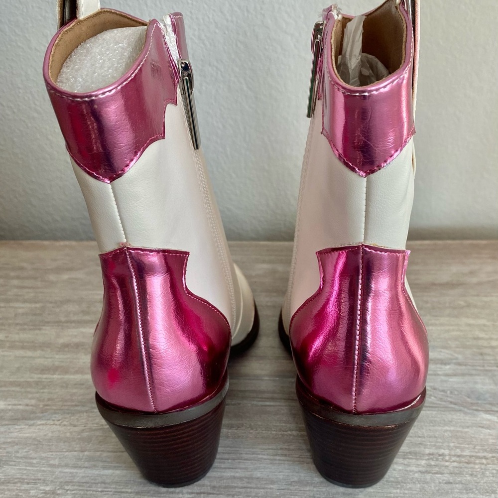 Corky’s Hot Metallic Pink & White Side Zip Ankle Pointed Toe Boots Shoes 8 - Picture 6 of 11